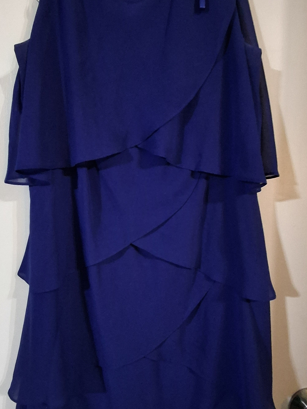 SLNY Royal Blue Asymmetrical Layered Ruffle Dress